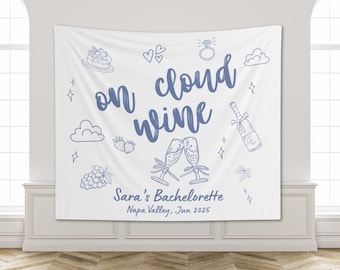 Banderole d'enterrement de vie de jeune fille de garçon ou de jeune fille vinicole, décor photo de toile de fond personnalisé Winery Bachelorette, week-end de Napa Valley Bach sur le thème du vin cloud