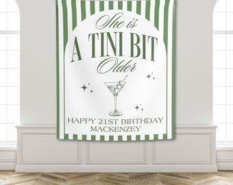 Tini Bit Older Birthday Banner, Tini Time Birthday Party Decor, Martini Themed Bday Flag Custom Tapestry Photo Backdrop
