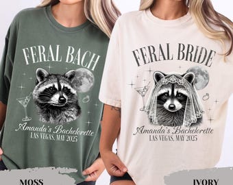 Feral Bride Bachelorette Party Shirt, Raccoon Moon Bridal Tshirt, Custom Bach Party Favors Comfort Colors Shirts, Bridesmaid pjs Gifts
