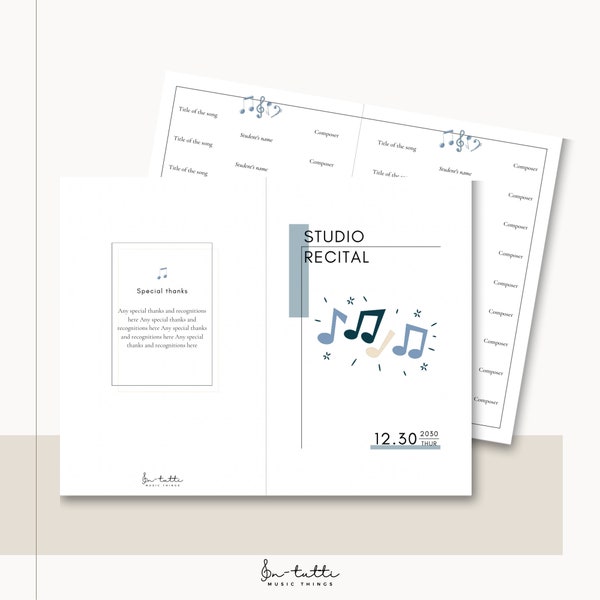 LETTER SIZE | Editable music program template | student recital | Piano Violin Instrumental | Printable