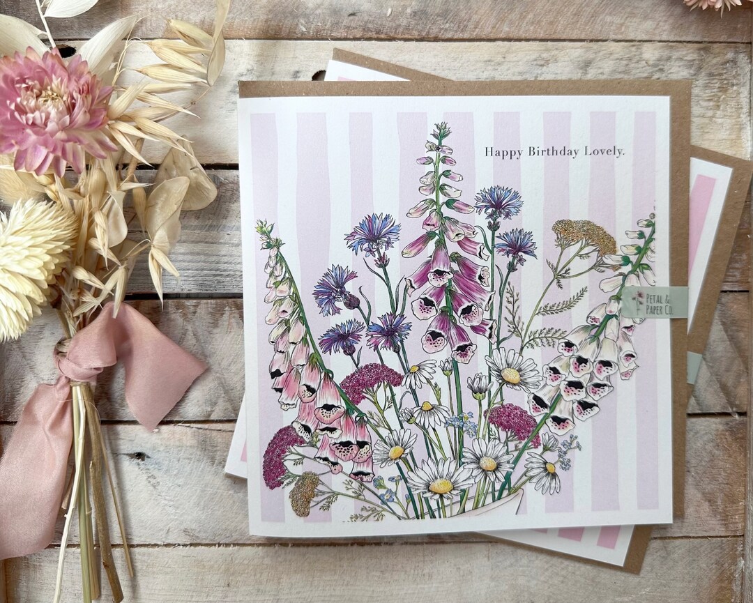 Wildflower Happy Birthday Illustrated Greeting Card - Etsy