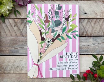 Rude and funny ‘Peony’ Illustrated Birthday Card