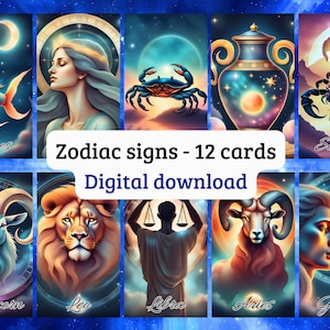 Les signes du zodiaque format PDF à imprimer : 12 Cartes astrologiques à télécharger en anglais