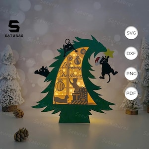 Sapin de Noël boîte lanterne PDF, SVG, modèle Studio - lanterne pour décorations de Noël - modèle bricolage Noël papier découpé