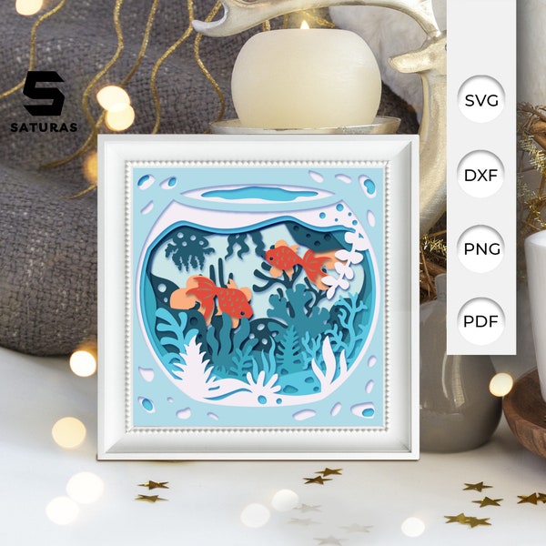 Fish paper cut light box template, Sillhouette, 3D papercut lightbox svg file DIY, cutting Cricut, svg template Cricut, shadow box Fish paper cut light box template, Sillhouette, 3D papercut lightbox svg file DIY, cutting Cricut, svg template Cricut, shadow box