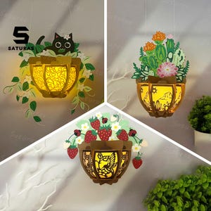Lot de 3 lanternes de Noël en pot de fleur PDF, SVG, modèle Studio - Lanterne pour décorations de pot de fleur - Pot de fleur bricolage modèle papier découpé