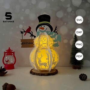 Sneeuwpop 2 kerst 3 lantaarns pdf, SVG, studiosjabloon - lantaarn voor kerstversieringen - sjabloon voor DIY kerstpapier gesneden