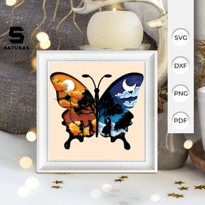 3D SVG papillon Shadow Box, papillonPapercut Svg 3D en couches, papillon 3D Svg, histoire Shadow Box, Silhouette Cricut