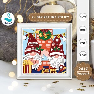3D SVG Christmas Gnome Shadow Box, Christmas Gnome Papercut Layered 3D Svg, Christmas 3D Svg, Christmas Shadow Box, Cricut Silhouette 7
