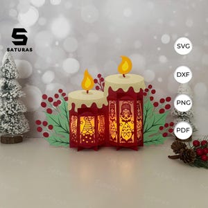 Wichtel Weihnachtskerzen Laterne PDF, SVG, Studio Vorlage - Laterne für Weihnachtsdekoration - DIY Weihnachten Papierschnitt Vorlage