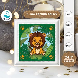 3D SVG Lion Jungle Shadow Box, Lion Jungle Papercut Layered 3D Svg, Lion 3D Svg, Lion Shadow Box, Cricut Silhouette