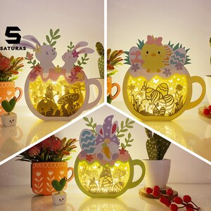 Pack 3 Ostern Cup Box Box Laterne PDF, SVG, Studio Vorlage - DIY Ostern Papierschnitt Vorlage - Ostern Cup Laterne für die Osterdekoration