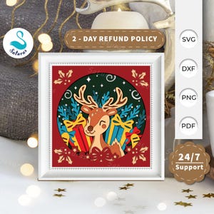 3D SVG Cute Reindeer Shadow Box, Reindeer Papercut Layered 3D Svg, Reindeer 3D Svg, Reindeer Shadow Box, Cricut Silhouette