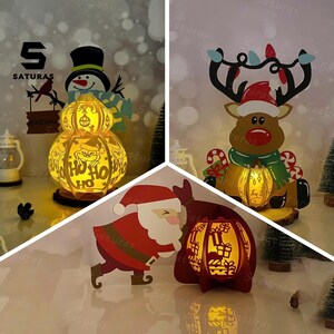 Lot de 3 lanternes de Noël PDF, SVG, modèle Studio - lanterne pour décorations de boîte de train porte-bonheur - modèle de découpe de papier de boîte de train bricolage