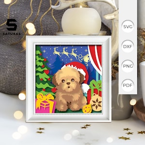 3D SVG Weihnachtshund Shadow Box, Weihnachten Papierschnitt Layered 3D svg, Weihnachten 3D svg, Weihnachten Shadow Box, Cricut Silhouette
