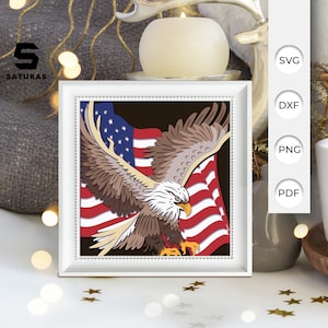 American Eagle paper cut light box template, Sillhouette, 3D papercut lightbox svg file DIY, cutting Cricut, svg template Cricut, shadow box