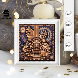 3D SVG gitaar meerlaagse Shadow Box, gitaar Papercut gelaagde 3D Svg, gitaar 3D Svg, gitaar Shadow Box, Cricut silhouet