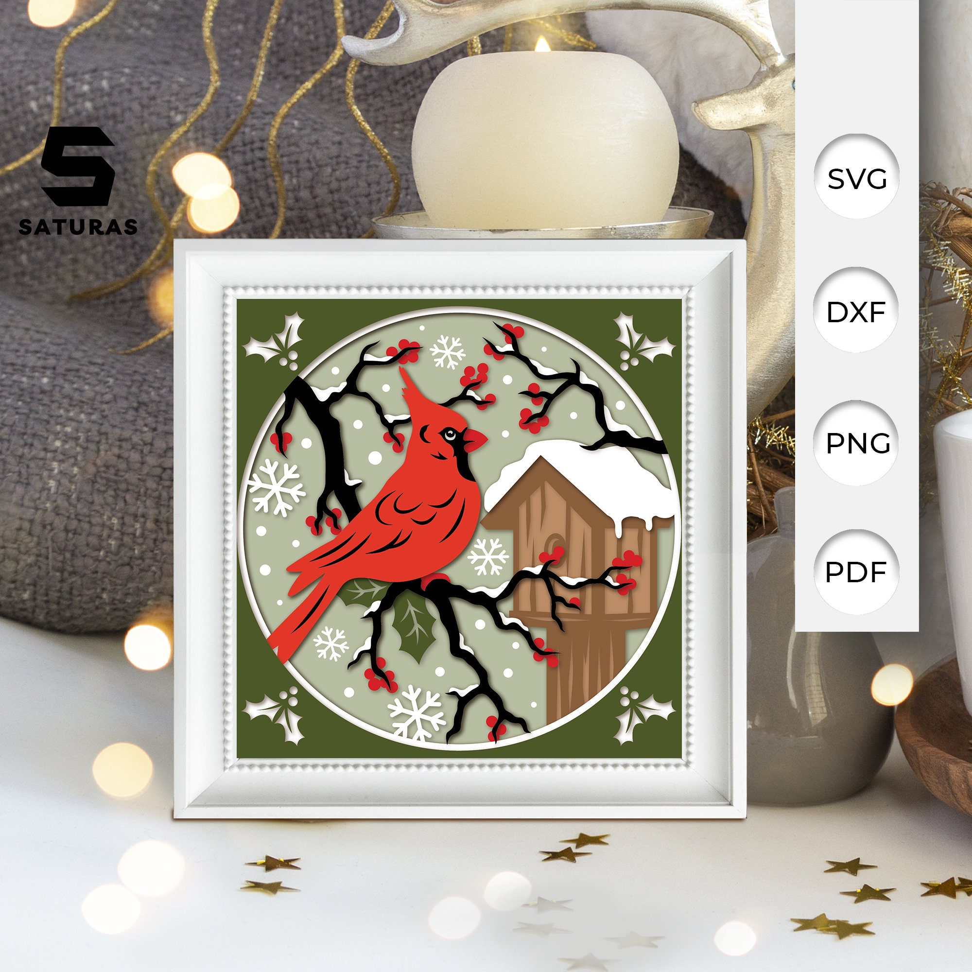 3D SVG Cardinal Bird Shadow Box, Bird Papercut Layered 3D Svg, Bird 3D Svg, Bird Shadow Box, Cricut Silhouette