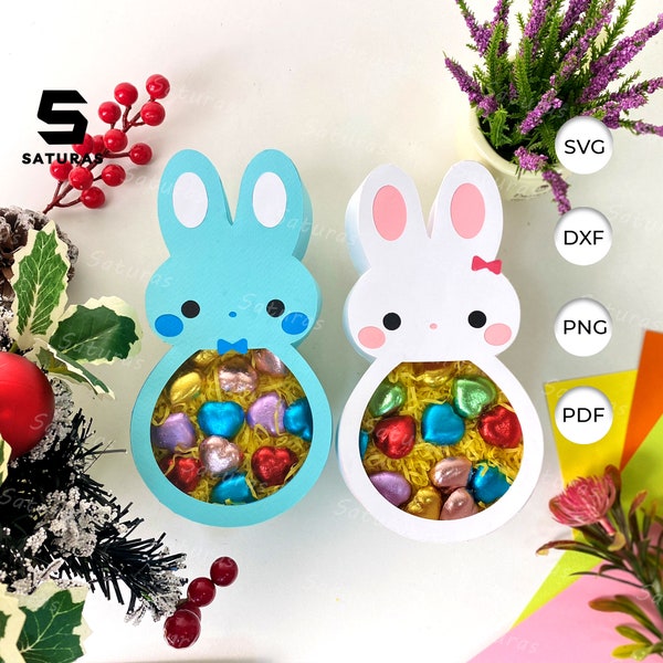 Pack 2 Easter Bunny Candy Box paper cut light box template, Sillhouette, 3D papercut lightbox svg file DIY, cutting Cricut, svg template