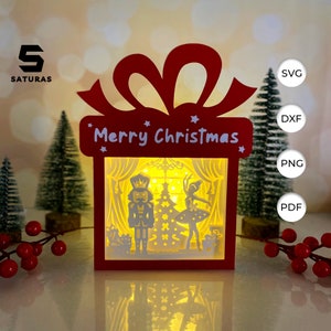 Caixa de presente de quebra-nozes de Natal, lanterna em PDF, SVG, modelo de estúdio - Lanterna para decoração de Natal - Modelo de recorte de papel de Natal faça você mesmo