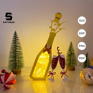Cheers Champagne Box Laterne PDF, SVG, Studio Vorlage - Laterne für Neujahr Dekorationen - DIY Cheers Papierschnitt Vorlage
