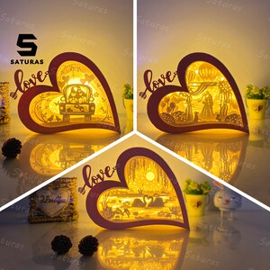 Confezione da 3 lanterne a forma di scatola d'amore per San Valentino in formato PDF, SVG, modello da studio - Lanterne per decorazioni d'amore - Modello fai da te per ritagliare la carta di San Valentino