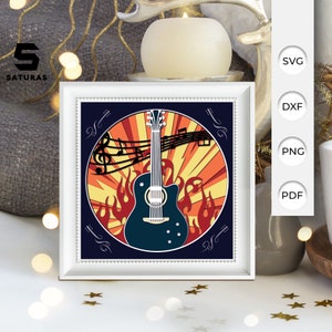 3D SVG GITAAR Shadow Box, 3D papercut lightbox svg-bestand DIY, gitaar papercut gelaagde 3D Svg, Cricut silhouet, snijden Cricut