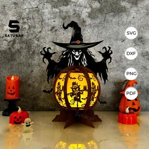 Sorcière boule de cristal lanterne PDF, SVG, modèle Studio - lanterne pour décorations d'Halloween - bricolage Halloween papier découpé modèle
