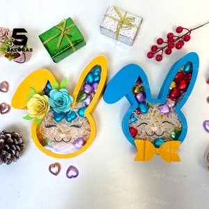 Lot de 2 lanternes boîte à bonbons tête de lapin PDF, SVG, modèle Studio - bricolage Pâques papier découpé modèle - lanterne de Pâques pour décorations de Pâques
