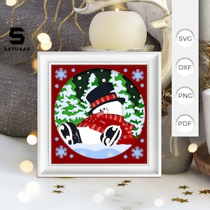 3D SVG Bonhomme de neige Shadow Box, Bonhomme de neige Papercut Svg 3D en couches, Svg 3D bonhomme de neige, Bonhomme de neige Shadow Box, Cricut Silhouette 5