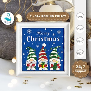 3D SVG Christmas Gnome Shadow Box, Christmas 3D Svg, Christmas Shadow Box, Christmas Papercut Layered 3D Svg, Cricut Silhouette 11