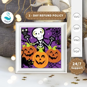 3D SVG Pumpkin Skeleton Shadow Box, Halloween Papercut Layered 3D Svg, Halloween 3D Svg, Halloween Shadow Box, Cricut Silhouette