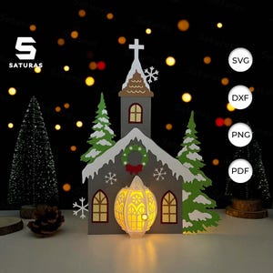 Plantilla de estudio para faroles de iglesia (PDF, SVG) - Faroles para decoración navideña - Plantilla de recorte de papel navideño DIY