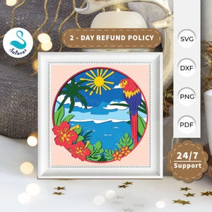 Caja de sombras de loro tropical SVG 3D, archivo SVG de caja de luz de corte de papel 3D DIY, Svg 3D de corte de papel de loro en capas, silueta de Cricut, corte Cricut