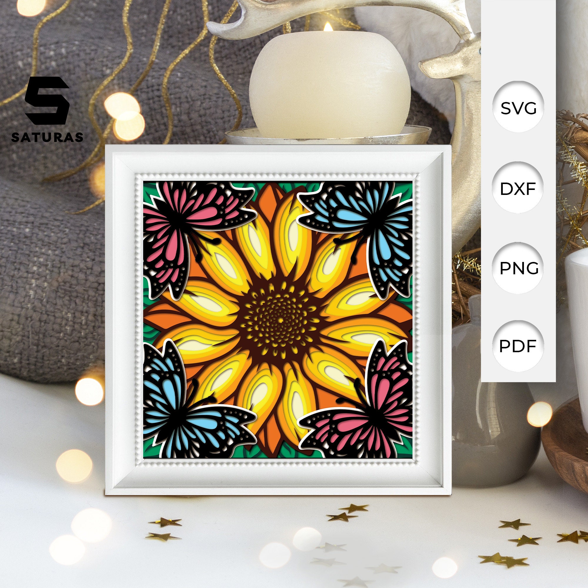 3D SVG Floral Butterfly Shadow Box, Floral Butterfly Papercut Layered 3D Svg, Butterfly 3D Svg, Animal  Shadow Box, Cricut Silhouette