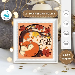 3D SVG Autumn Fox Shadow Box, Fox 3D Svg, Animal Shadow Box, Animal Papercut Layered 3D Svg, Cricut Silhouette