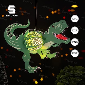 Dinosaurussen lantaarn pdf, SVG, studiosjabloon - lantaarn voor Lucky Train Box Decorations - DIY Train Box Paper Cut-sjabloon