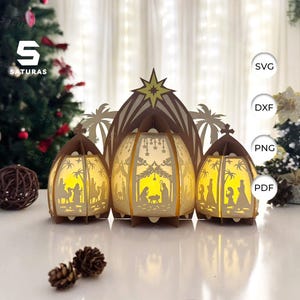 Lanterne de la maison de la Nativité PDF, SVG, modèle Studio - lanterne pour décorations de Noël - modèle bricolage Noël papier découpé