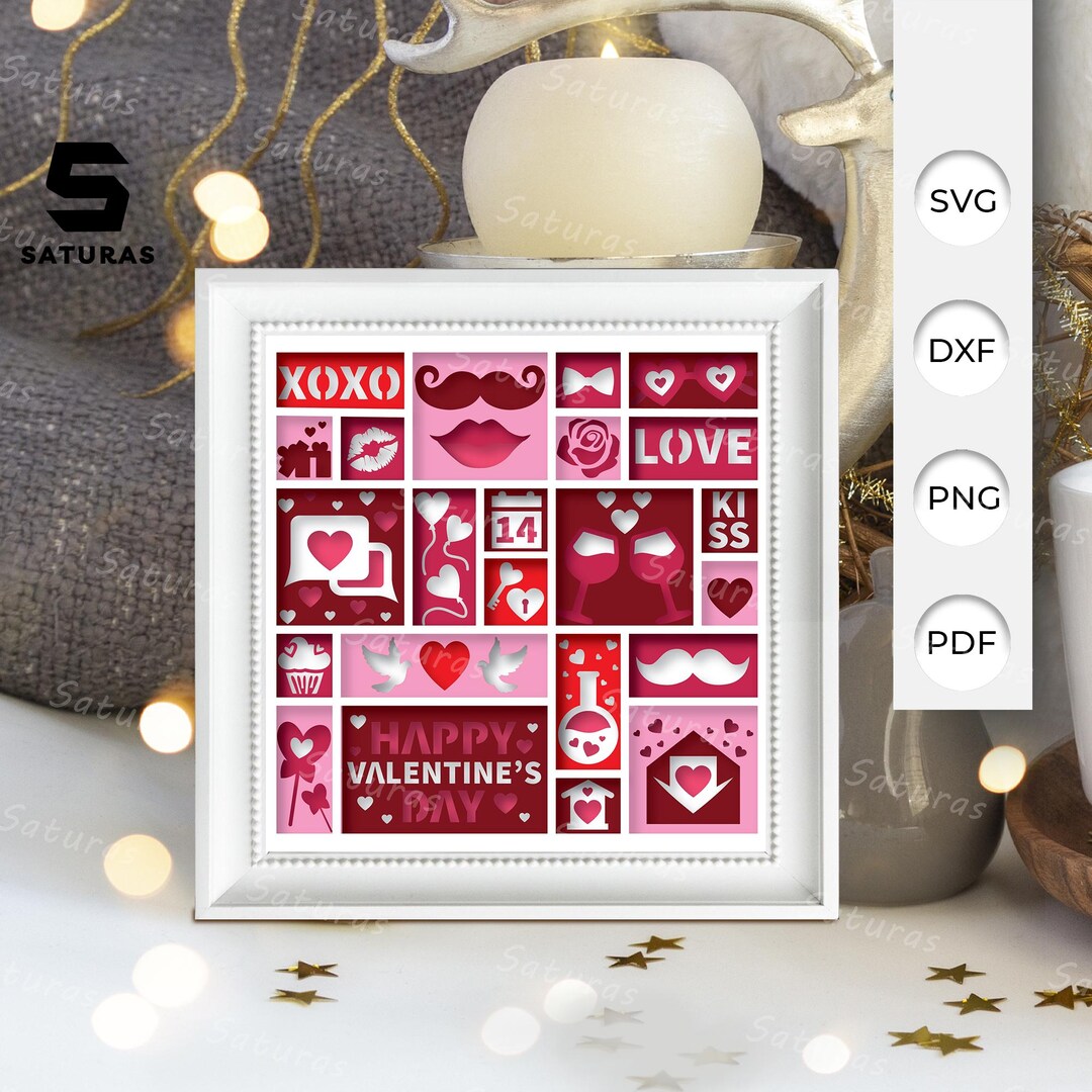 3D SVG Happy Valentine Shadow Box, 3D Papercut Lightbox Svg File DIY ...