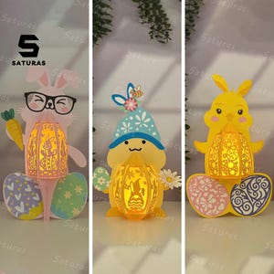 Pack 3 Lustige Oster Laternen PDF, SVG, Studio Vorlage - Laterne für Lustige Osterdekoration - DIY Oster Papierschnitt Vorlage