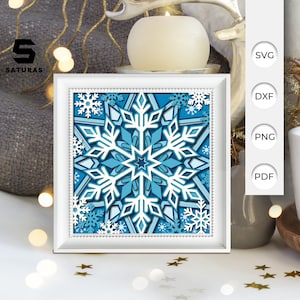 3D SVG Snowflake Shadow Box, 3D papercut lightbox svg file DIY, SNOWFLAKE Papercut Layered 3D Svg, Cricut Silhouette, cutting Cricut