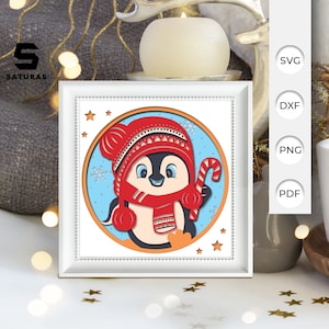 3D SVG Christmas Penguin Shadow Box, Christmas Papercut Layered 3D Svg, Christmas 3D Svg, Christmas Shadow Box, Cricut Silhouette