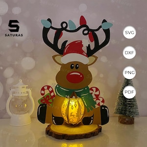Renne lanterne PDF, SVG, modèle Studio - lanterne pour décorations de Noël - modèle bricolage Noël papier découpé