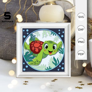 3D SVG Wasserschildkröte Schattenbox, Meeresschildkröte Papierschnitt Layered 3D svg, Schildkröte 3D svg, Schildkröte Shadow Box, Cricut Silhouette 5