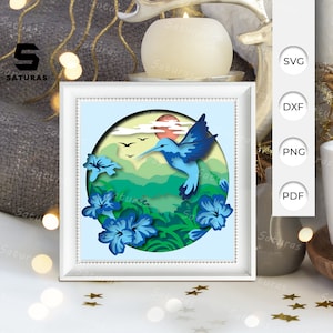 3D SVG Kolibri Schattenbox, Kolibri Papierschnitt Schicht 3D svg, Tier 3D svg, Tier shadow Box, Cricut Silhouette 5