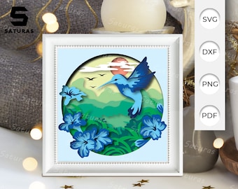 3D SVG Hummingbird Shadow Box, Hummingbird Papercut Layered 3D Svg, Animal 3D Svg, Animal shadow Box, Cricut Silhouette 5