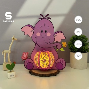 Lanterne éléphant PDF, SVG, modèle Studio - lanterne pour décorations de boîte de train porte-bonheur - modèle découpé en papier de boîte de train bricolage