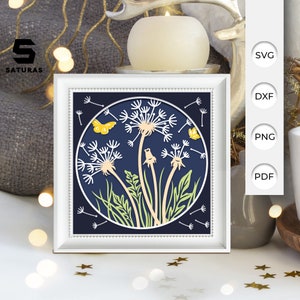3D SVG Dandelions Shadow Box, Dandelions Papercut Layered 3D Svg, Dandelions 3D Svg ,Dandelions Shadow Box, Cricut Silhouette