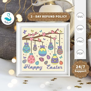 3D SVG Osterei Baum Schatten Box, 3D Papierschnitt Lightbox DIY, Ostern Papierschnitt Layered 3D svg, Cricut Silhouette, schneiden Cricut