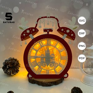 Farol navideño con forma de caja de reloj (PDF, SVG, plantilla de estudio) - Farol para decoración navideña - Plantilla de recorte de papel navideño DIY